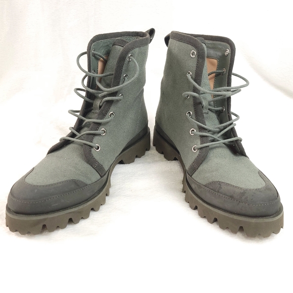 J. Crew Gwen Canvas Lace Up Lug Sole Combat Boots Slate Green 7 BD886 - Picture 3 of 8